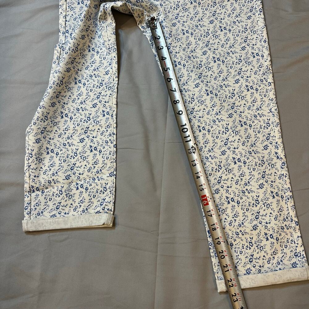 Mario Serrani White/Blue Floral Print Straight/Stretch Pants- M - Picture 7 of 8